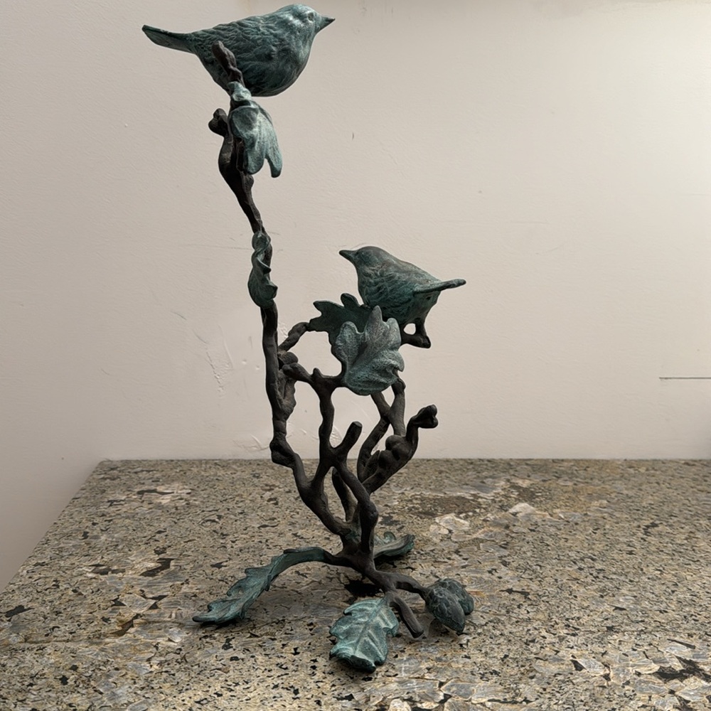 SPI decorative patina sculpture metal verdigris birds branches oak leaves